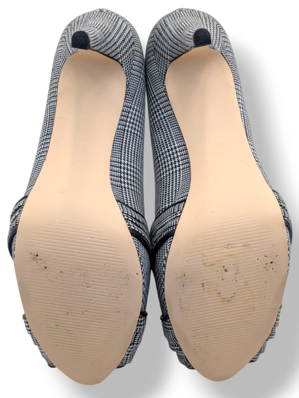 Talbots Sz 9.5M Plaid Black & White Textile Uppers Peep-Toe Crisscross Stiletto - Picture 15 of 17
